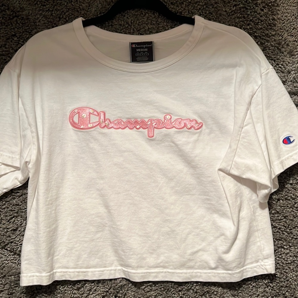 White Champion cropped shirt